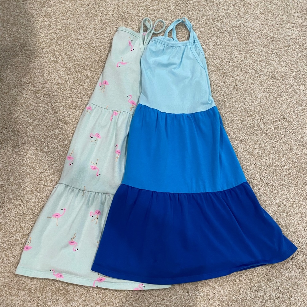 2 for the Price of 1! Cat & Jack Pink Flamingo and Blue Nautical Dress Set